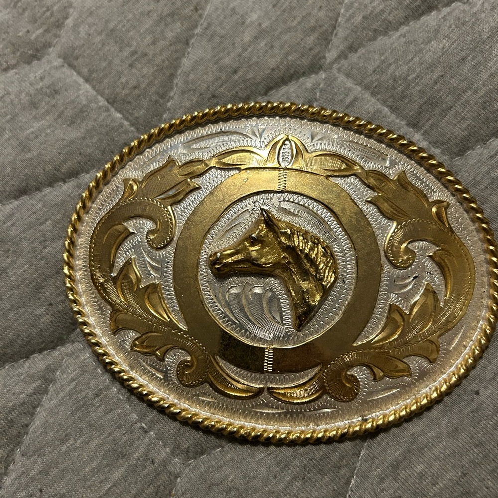 Gold and Silver Horse Head Western Belt Buckle